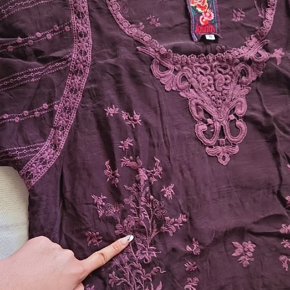 Johnny Was Purple Embroidered 3/4 Sleeve Blouse - Picture 5 of 13